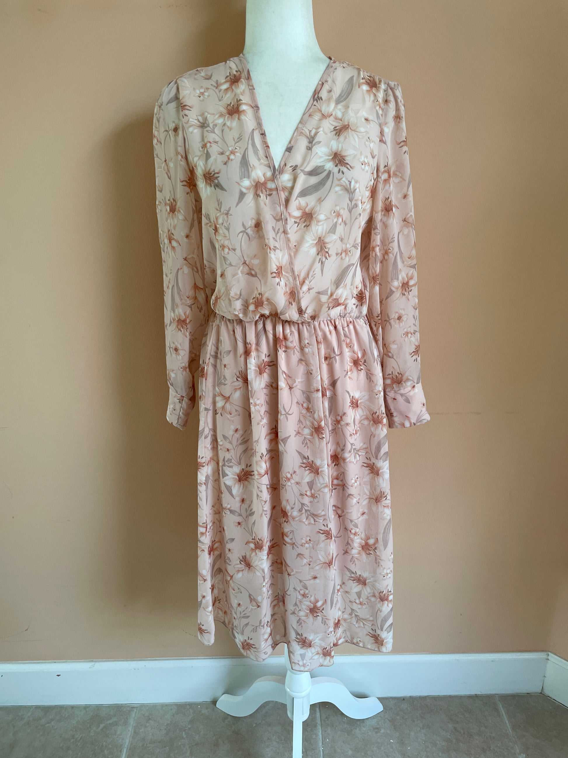 2000's floral dress 2000’s Pink Floral Sheer Poly Dress S/M