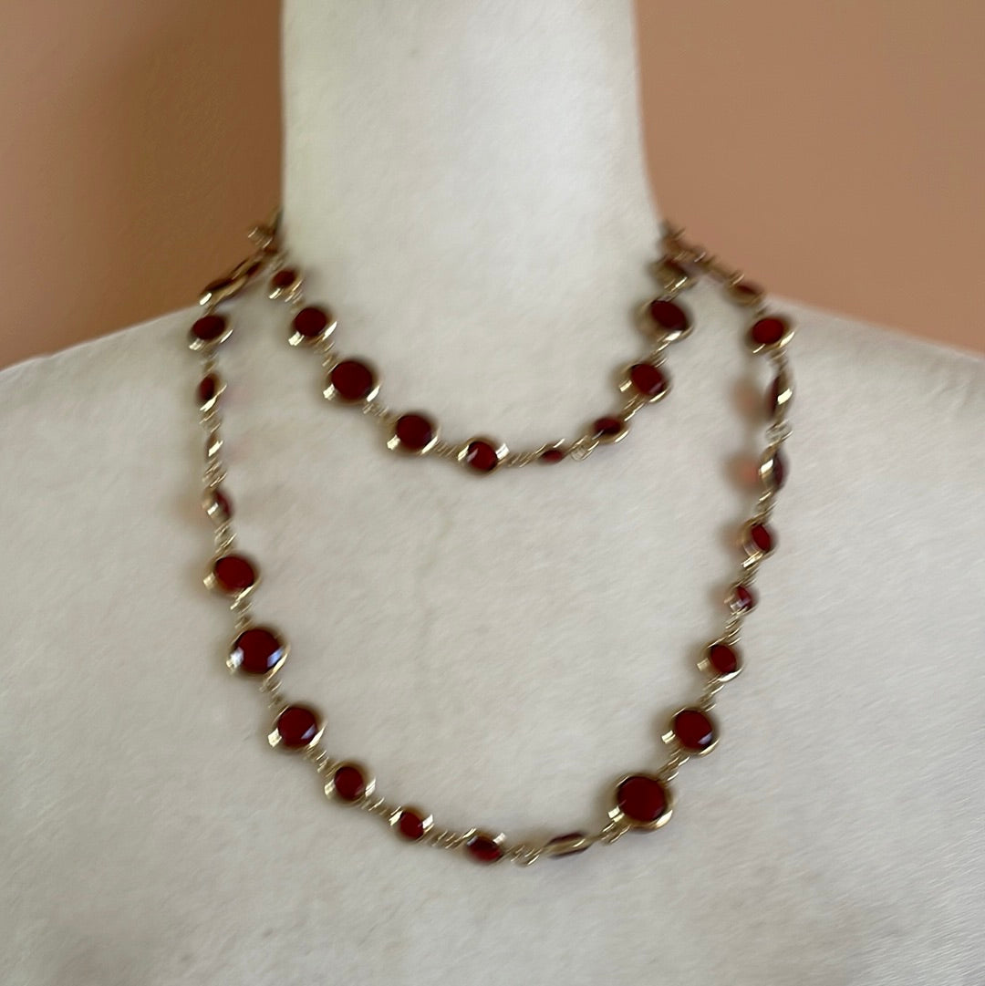  90s Anne Klein Glass Bezel Cut Long Wrap Necklace