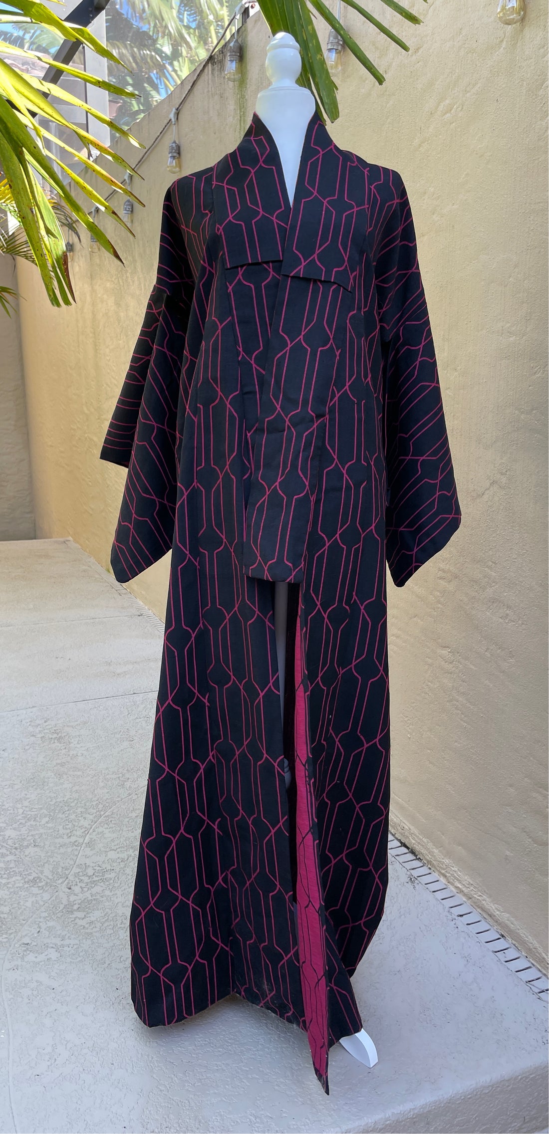 Kimono vintage black handmade lounge robe X/L