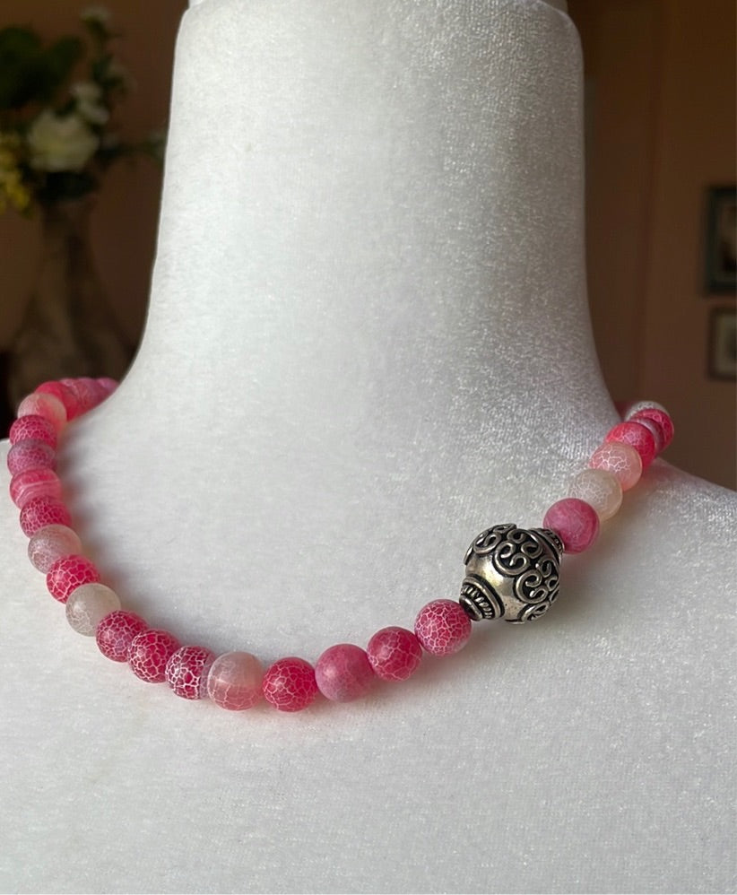  2000s Handmade One of a Kind Pink Quartz Beaded Unique Necklace