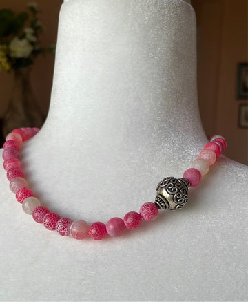 2000s Handmade One of a Kind Pink Quartz Beaded Unique Necklace