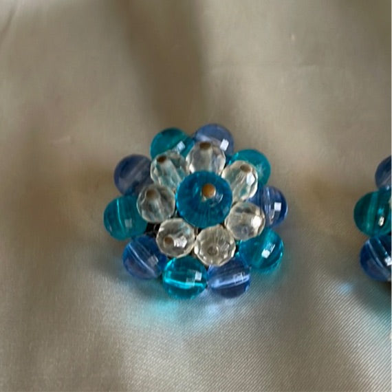 Vintage acrylic beaded flower clip earrings