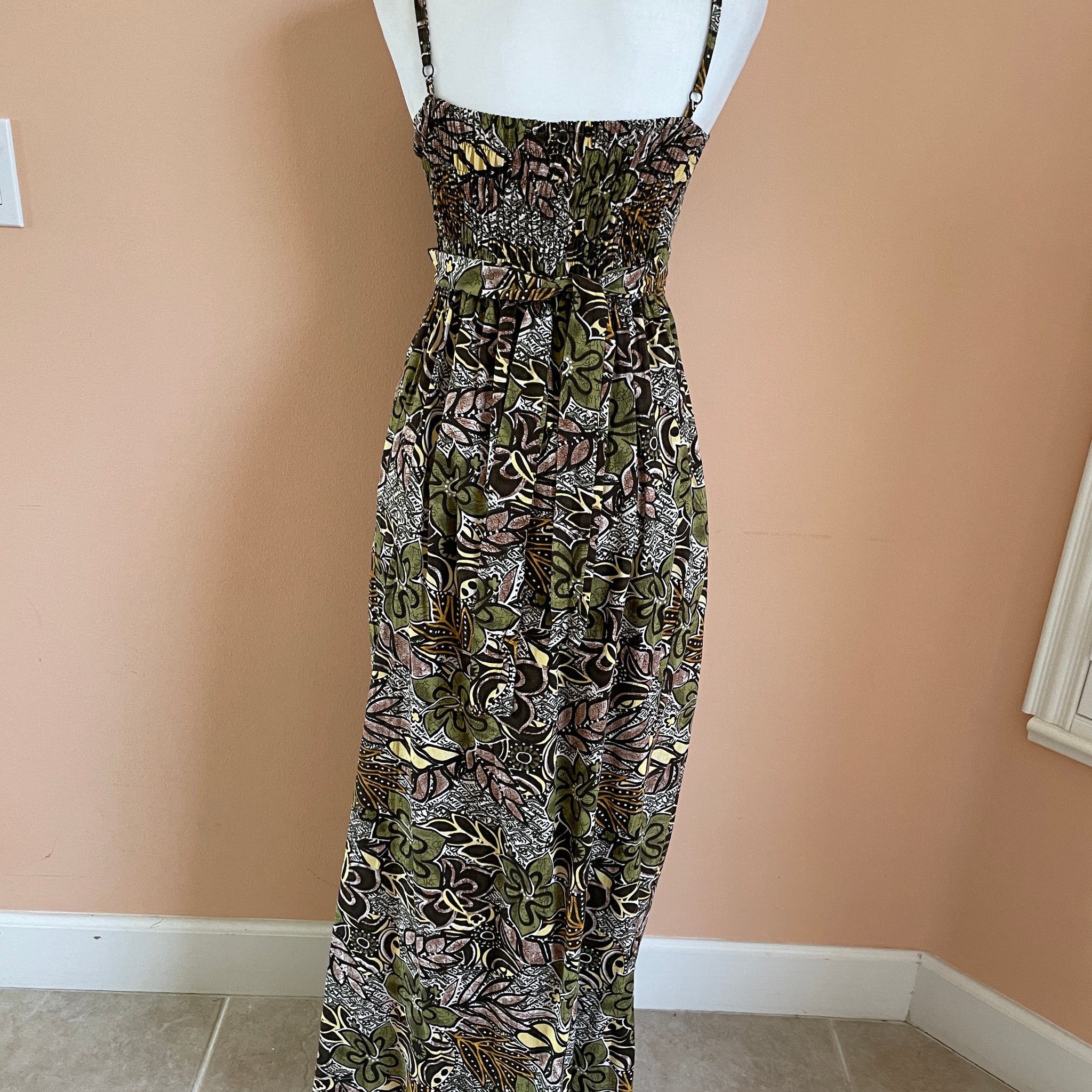 2000s Tropical Print Summer Maxi Dress S
